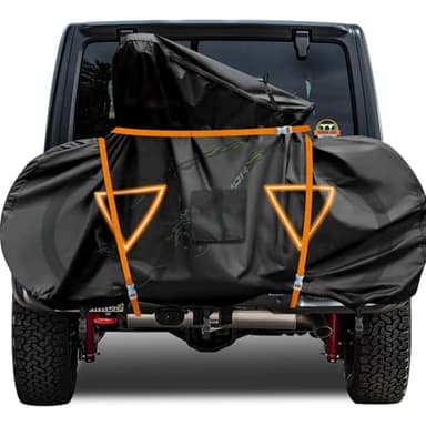 NEVERLAND Bike Cover for Transport on Rack, Bicycle Cover Outdoor Storage Waterproof All Seasons, 600D Oxford Materials, Travel Use for Car, Truck, RV, SUV - Light Night Reflectors for 2 Bikes
