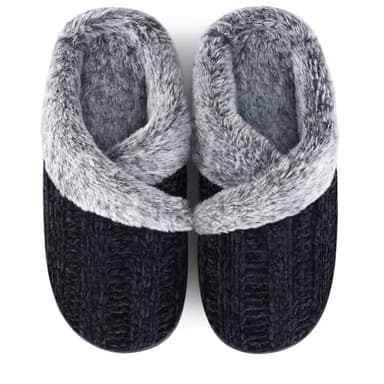 Homitem Fuzzy Slippers for Women Indoor and Outdoor Fluffy Bedroom House Shoes with Arch Support Memory Foam Winter Warm Ladeis Cute Comfy Cozy Black Size 7-8