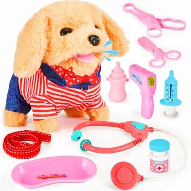 Skymetis Toddler Toy 10 Pcs Interactive Retriever Robot Dog Toy - Walking & Stuffed Puppy with Stethoscope for Vet Role Play, Educational Toddler Gifts for 3 Year Old Girl