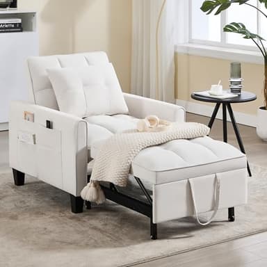 choairy Convertible Sleeper Chair, 3 in 1 Sleeper Chair Bed Pull Out Sofa Bed Chairs, Velvet Single Sofa with Adjustable Backrest for Adults Reading Living Room, Bedroom, Beige