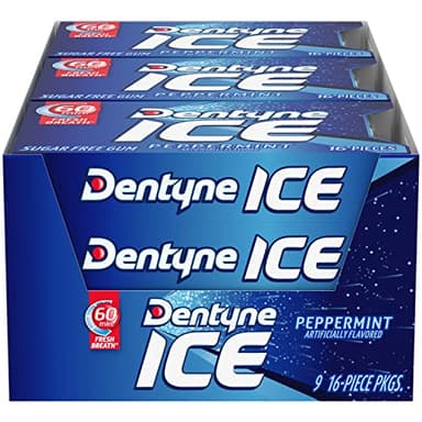 Dentyne Ice Peppermint Sugar-Free Chewing Gum, 9 Packs of 16 Pieces (144 Total Pieces)