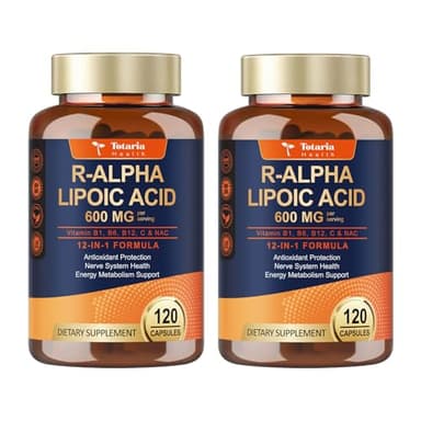 Totaria (2 Packs) R Alpha Lipoic Acid 600mg - Stabilized ALA Supplement for Neuropathy Support Capsules, Nerve Health, Nervous System and Antioxidant, Non-GMO, Gluten Free, Vegan Safe 120 Counts