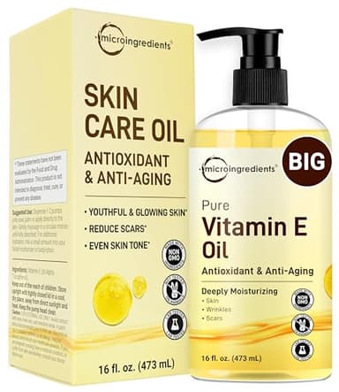 Micro Ingredients Bulk Size Pure Vitamin E Oil 40,000 IU, 16oz – Deep Moisturizing Skin, Face & Hair Oil for Dry Skin, Scars & Stretch Marks* – Fragrance-Free, Non-GMO, Cruelty-Free