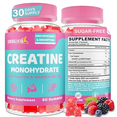 Creatine for Women, Creatine Monohydrate Gummies - No Bloating - Pre and Post Workout Chewables Supplement with Taurine & B6 - for Recovery, Strength, Energy & Booty, Performance, 60 Counts
