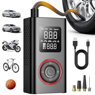 Tire Inflator Portable Air Compressor with Type-C Charging, Digital Pressure Gauge, LED Light, Smart Air Pump for Car, Motorcycle, Bike, Ball