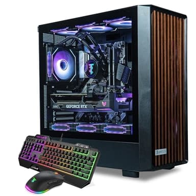 ViprTech Overlord 2.0 Liquid-Cooled PC - AMD Ryzen 7 5700X (4.6Ghz Turbo), AMD RX 9060 XT 16GB, 32GB DDR4 RAM, 1TB SSD, Black Wood Case, RGB Keyboard Mouse, VR-Ready, WiFi BT, Win 11, Computer Tower