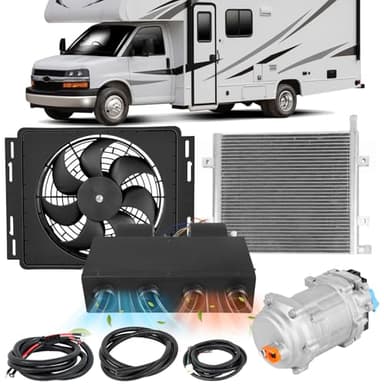 Universal 12 Volt DC Under Dash Air Conditioner Heating and Cooling 10000 BTU A/C Unit Kit, Electric Heater System with Evaporator Condenser Compressor for Classical Car Van Truck ATV Pickup Tractor