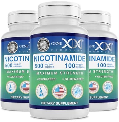 Genex Formulas Nicotinamide 500mg (3-Pack) Vitamin B3 Flush Free Niacin Capsules for Healthy Skin - Niacinamide Supplement Pills help Produce Keratin & Support Skin Cell Health & Energy (300 Capsules)