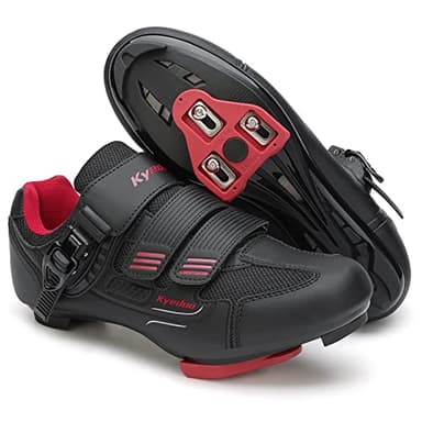 Unisex Cycling Shoes Compatible with Peloton Bike Shoes, Road Bike Indoor Riding Shoes with Pre-Installed Delta Cleats for Men and Women Clip in Indoor Outdoor Pedal Size 11 Black Red