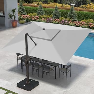 Ombrellon 9 X 12 FT Cantilever Patio Umbrella with Led Lights and Base Included Outdoor Heavy Duty Double Top Rectangle Offset Umbrellas with 360-degree Rotation for Pool Deck Backyard, Foggy Grey
