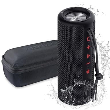 XENEO X21 Portable Outdoor Wireless Bluetooth Speaker Waterproof with FM Radio, Micro SD Card Slot, AUX for Shower - Hard Travel Case Included