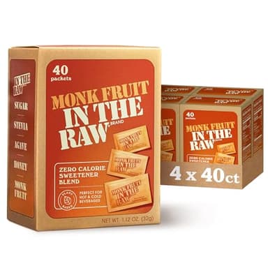 Sugar in the Raw Monk Fruit, Natural Monk Fruit Sweetener, Sugar-Free, Gluten Free, Zero Calorie, Vegan Sugar Substitute, 40 Count Packets (Pack Of 4)