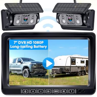 HD 1080P Magnetic Wireless Backup Camera: 1-Min Easy Install No Wiring 25H Long Battery Life for Long Travel - 7" Recording Monitor Dual Solar Backup Cameras for RV Trailer Camper Truck