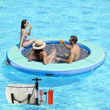 SPECRAFT 8FT Inflatable Water Hammock Round Floating Dock with Mesh, Tanning Pool Floating Rafts for Adults, Inflatable Raft Float Ring Platform with Mesh Pocket for Lake Beach Party