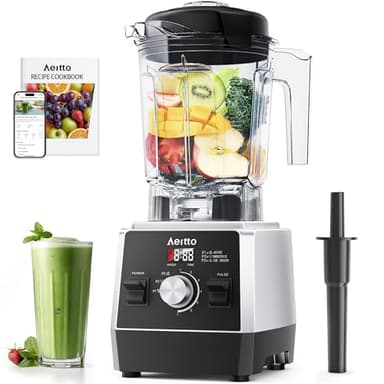 Aeitto Blenders for Kitchen 1800W Professional Countertop Blender, 68Oz Large Capacity Smoothie Blender with 3 Programs & 7 Speeds for Smoothies, Ice Crush, Frozen Drinks, Black