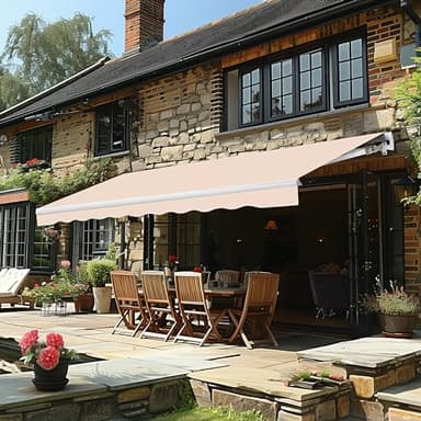 Yardenaler 12x10 FT Manual Retractable Patio Awning, Outdoor Window Sun Shade Shelter with Crank Handle & Canopy for Deck, Garden, Backyard, Balcony, Beige