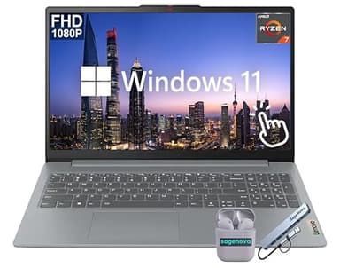 Lenovo IdeaPad Slim 3, 15.6" FHD Touchscreen Business Laptop Computer, 16GB RAM 512GB Storage (256GB SSD+256GB Docking Station), AMD Ryzen 7 5825U (8-Core), Windows 11, SageNova Earphones, Grey