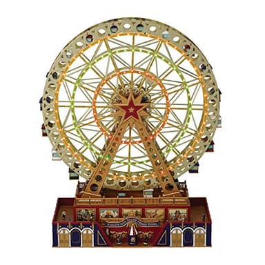 Mr. Christmas World's Fair Grand Ferris Wheel Musical Animated Christmas Decoration, with LED Lights and 50 Songs, 15 Inch, Gold