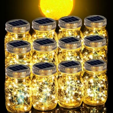 Cooo 12 Pack Gifts for Him Her Solar Lanterns Outdoor Waterproof Upgraded Crystal Glass Solar Mason Jar Lights 30 LED 215% Larger SolarPanel（Just a Little More,Get Double The Delight-Warm White）