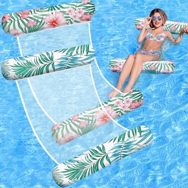 Pool Floats - 2 Pack Inflatable Pool Rafts, Pool Floats Adult Size, 4-in-1 Floats for Swimming Pool, Thick PVC Pool Float Lounger Water Hammock