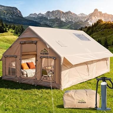 Inflatable Tent with Skylight, Quick Setup Blow Up Tents with Pump, Hot Tent with Stove Jack, Waterproof Oxford Inflatable House for Camping, Air Glamping Tents for Camping Adult 8-12 Person