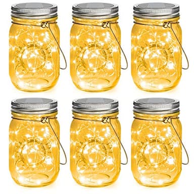 Mlambert Mason Jar Solar Lights -30 LED, 6 Pack Hanging Solar Lanterns Outdoor, Waterproof Fairy Lights for Patio Garden, Warm White