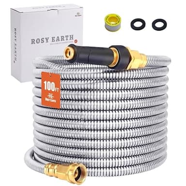 Rosy Earth Stainless Steel Garden Hose 100 FT, Heavy Duty Expandable Water Hose, No-Kink, No Bite, Flexible Garden Hoses for Yard, RV, Car