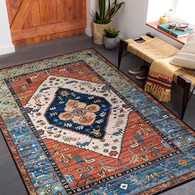 Lahome Boho Rugs for Living Room 4x6 Area Rug Machine Washable Bedroom Rugs Non-Slip Low-Pile Entryway Carpet Throw Oriental Distressed Kitchen Indoor Floor Carpet for Dining Room Bathroom Adelyn
