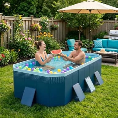 Non-Inflatable Foldable Swimming Pool, 102" x 65" x 22" Large Rectangular Above Ground Pool Thickened Family Pool，Portable Collapsible Backyard Pool with Dual Drain Ports for Outdoor Summer