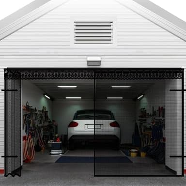 Sliding Garage Door Screen with Track & Magnetic Closure, Fully Retractable Fiberglass Mesh Screen Door for 2-Car Garage Openings (Fits 16x7 Ft), Garage Screen with Weighted Bottom for Bug Protection