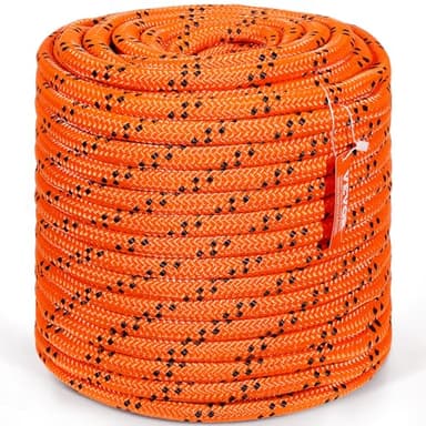 VEVOR Double Braided Polyester Rope, 3/4 in x 220 ft, 24 Strands, 20000 LBS Breaking Strength Outdoor Climbing Rope, Arborist Rigging Rope for Rock Hiking Camping Swing Rappelling Rescue, Orange/Black