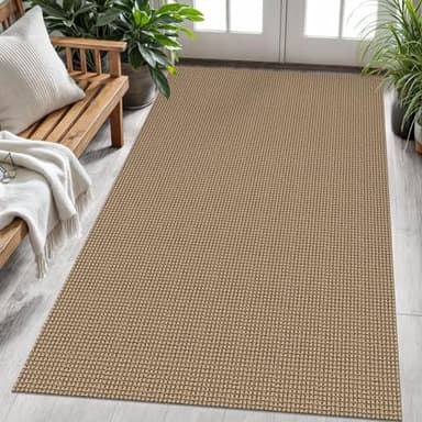 KOZYFLY Washable Area Rug 4x6 ft Non Slip Rubber Backed Living Room Rugs Braided Woven Cotton Kitchen Rugs Indoor Entryway Rug Floor Carpet for Dining Living Room Bedroom, Tan/Orange/Brown