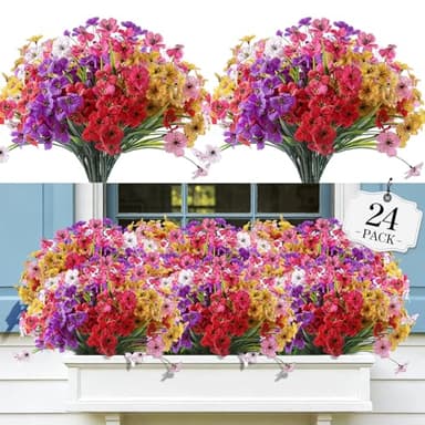 AGIRL 24 Bundles Artificial Flowers for Outdoor,Fake Flowers No Fade Plastic Faux Plants for Decoration Hanging Planters Outdoor&Indoor Garden Patio Porch Window Party Farmhouse