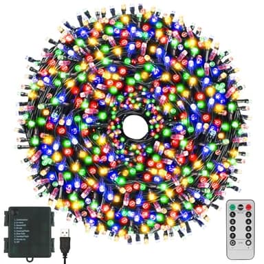 Christmas Lights 66FT 200 LED String Lights Timer Memory Function USB and Batter y Powered Waterproof Christmas String Light, Easy to Carry and Install for Indoor and Outdoor Decor (Multicolor)