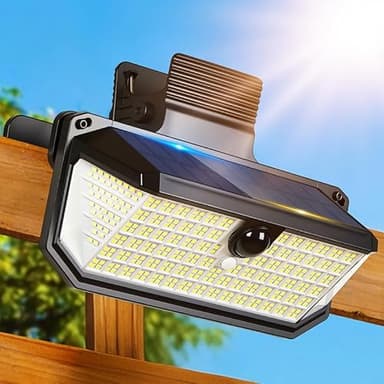 Thumok 416LEDs Clip on Solar Lights Outdoor,1-Second Install Solar Flood Lights,300° Wide Angle & 3 Lighting Modes Motion Sensor Outdoor Light for Patio Fence Yard Deck Garage (1)