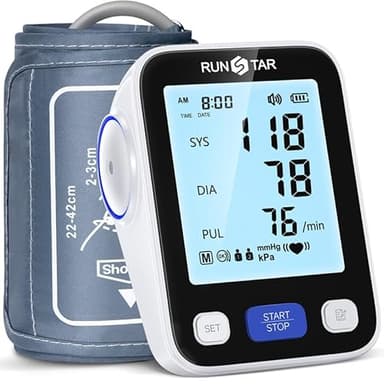 RunStar Upper Arm Blood Pressure Monitor with Wide Range Cuff (8.6'' -16.5'') for Home Use FSA&HSA Eligible, Automatic Digital BP Machine with Storage Bag, 2x99 Reading Memory