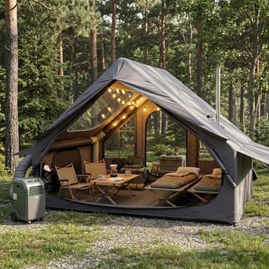 Inflatable Camping Tent for 4-6 Person, with Electric Air Pump, 4 Season Waterproof Windproof, Clear Skylight & 420D Oxford Waterproof, Air Tent with Mesh Windows/Doors