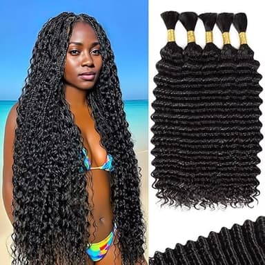 Boho Hair for Braiding 5 Bundles 20 Inch 160g Human Briaing Hair for Boho Brids Deep Wave Bulk Extensions for Bohemian Knotless Braids 100% Unprocessed Brazilian Virgin No Weft Hairs Natural Color